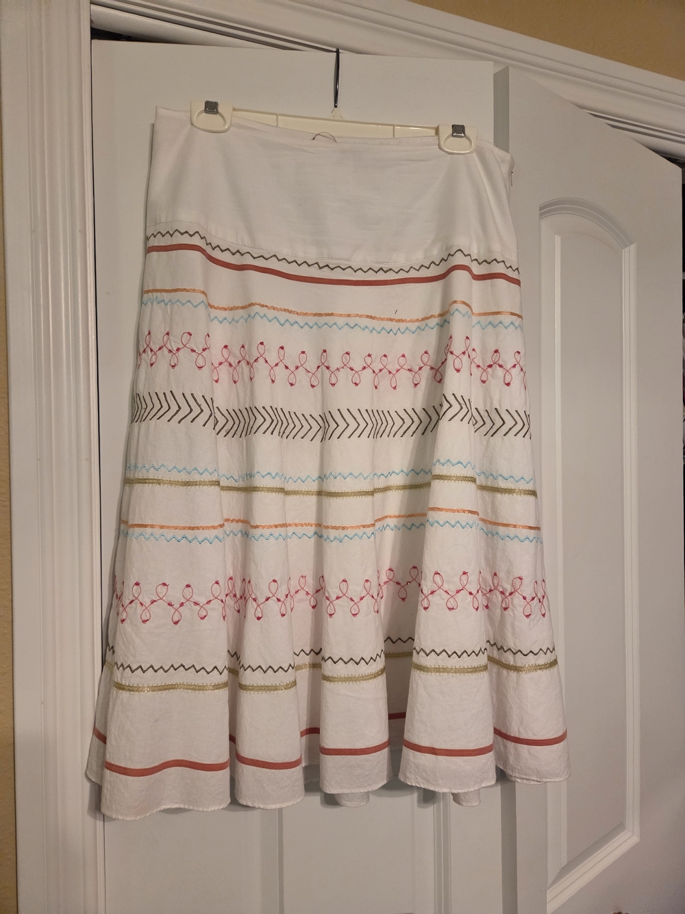 Christopher & Banks White Cotton Skirt with Multicolor Embroidery - Picture 2 of 6